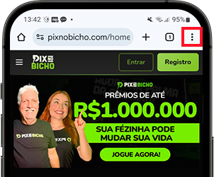 Tela mostrando o ícone de três pontinhos no Chrome